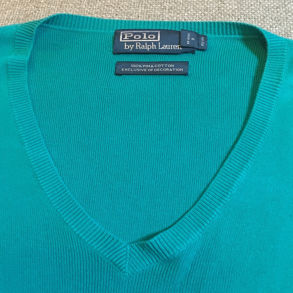 Polo Ralph Lauren Men's V-Neck Sweater in Teal - Picture 3 of 3